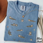 Swimming Otters Comfort Colors T-Shirt - Blue Jean / S - T-Shirt