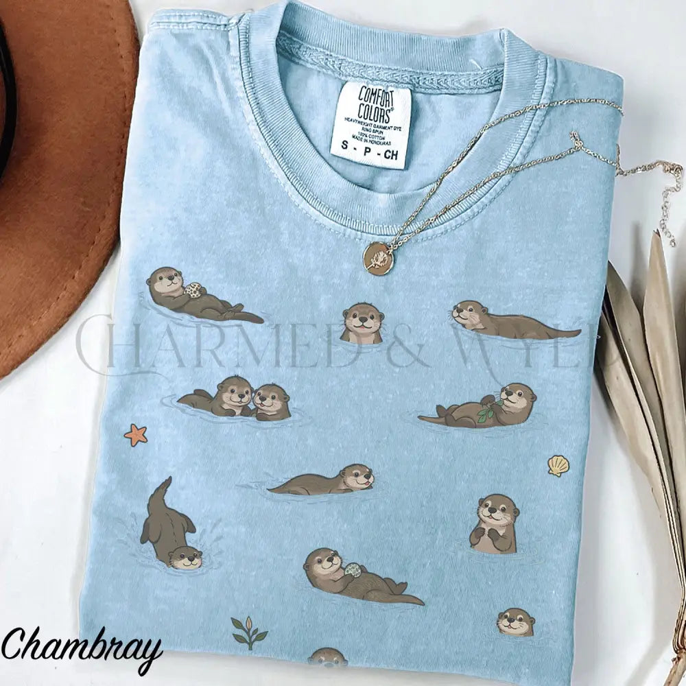 Swimming Otters Comfort Colors T-Shirt - Chambray / S - T-Shirt