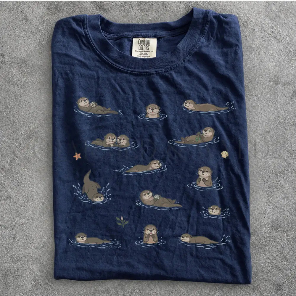 Swimming Otters Comfort Colors T-Shirt - Navy / S - T-Shirt