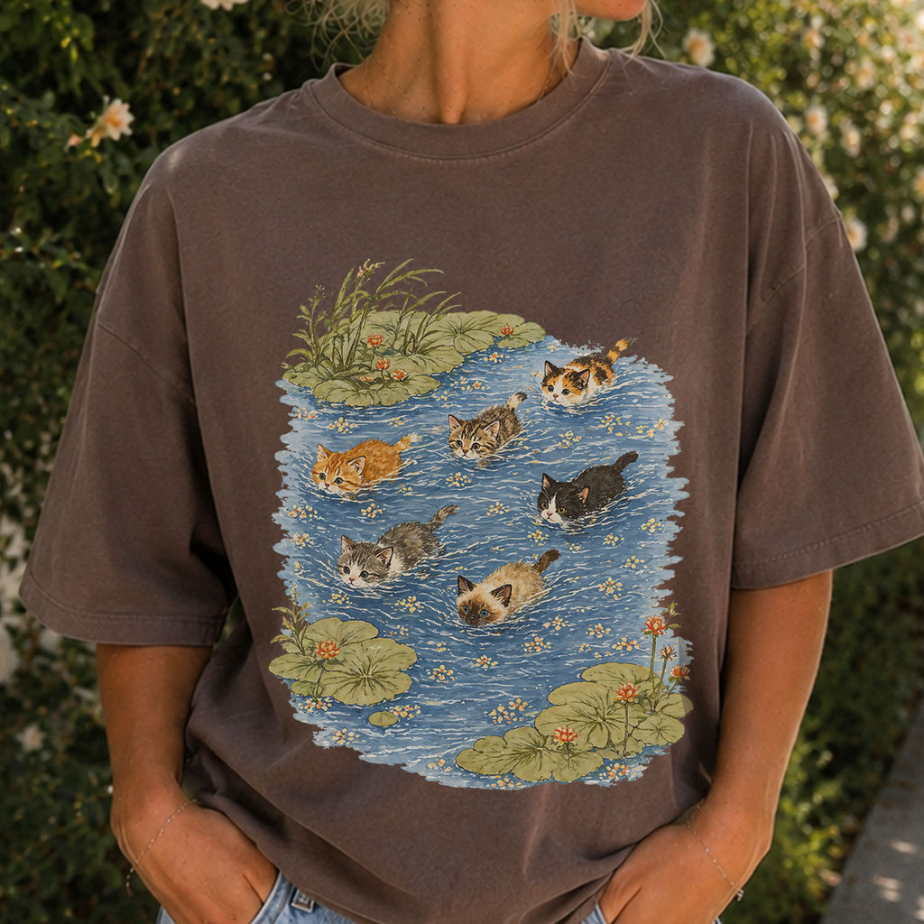 Swimming Cats in Pond T-Shirt