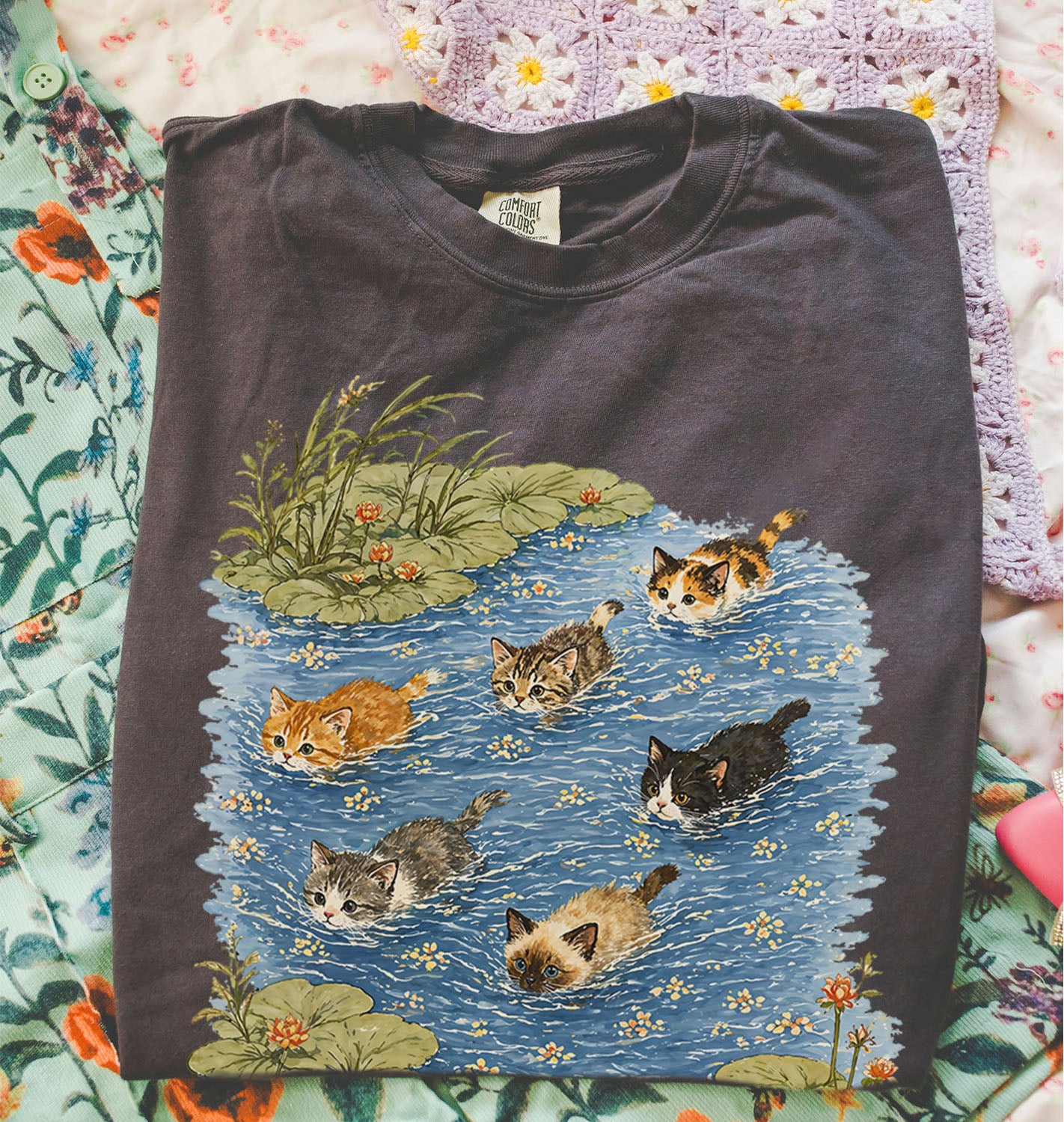 Swimming Cats in Pond T-Shirt