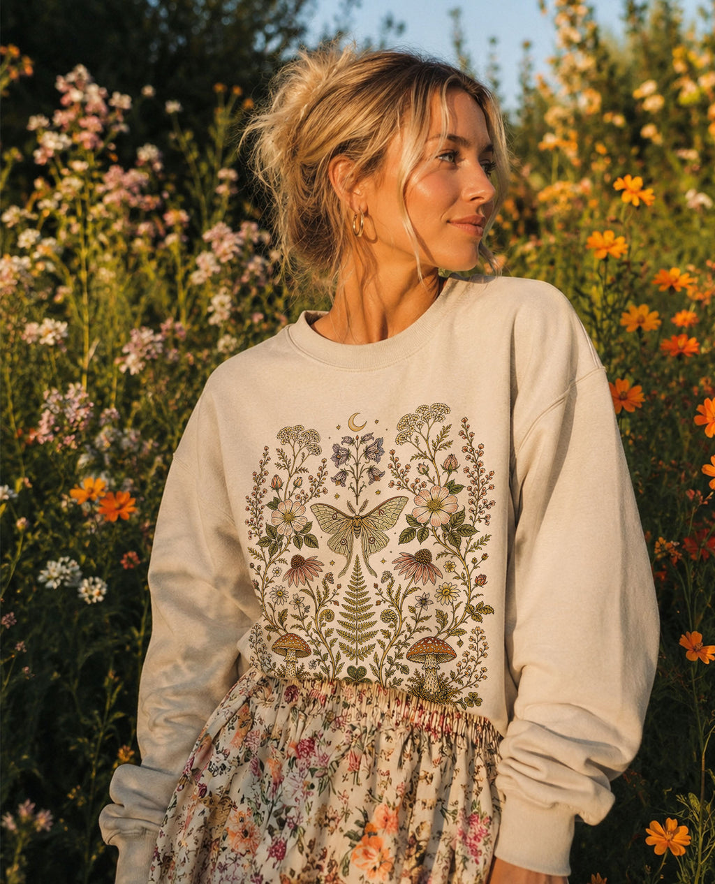 Whimsical Moth Wildflower Sweatshirt