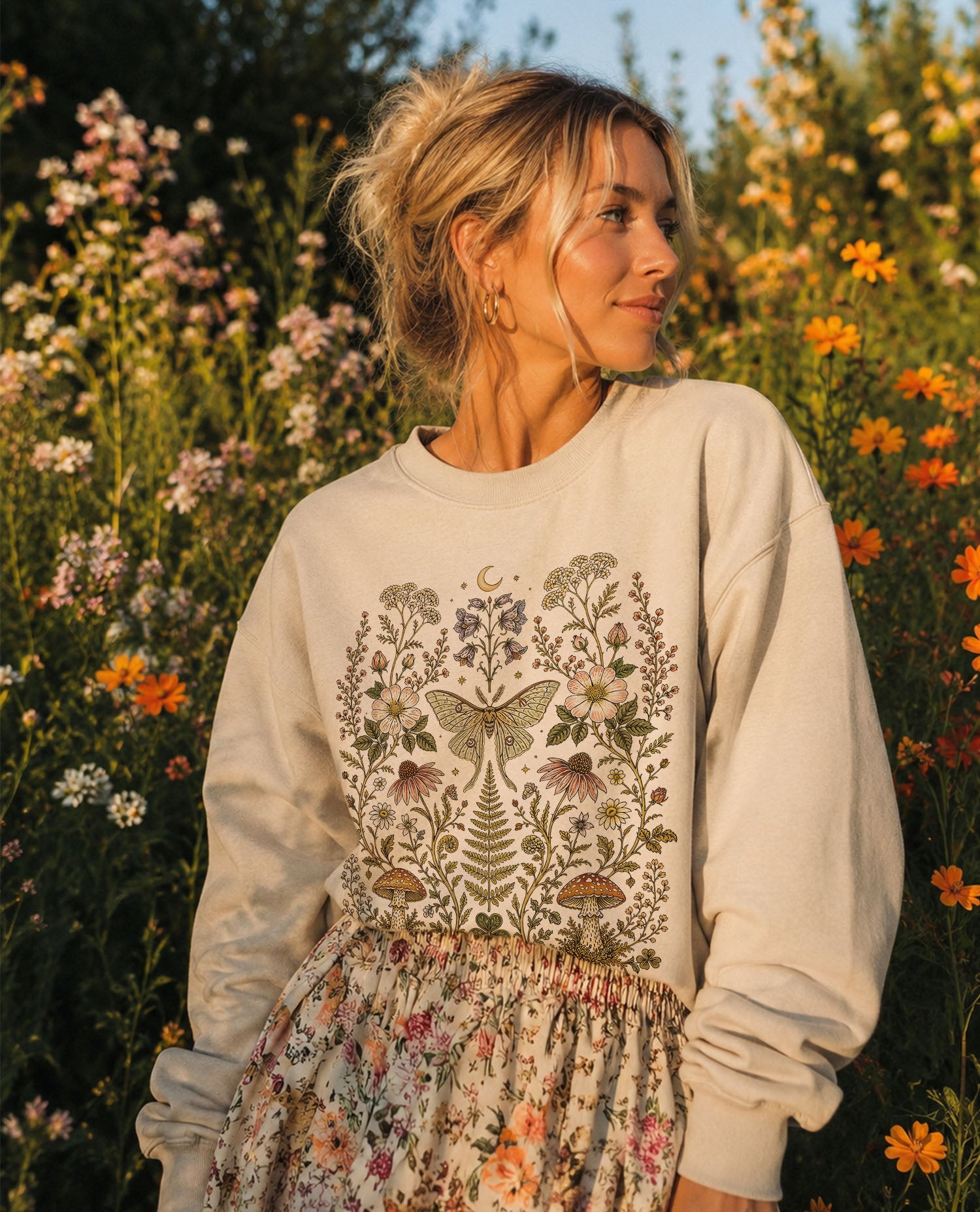 Whimsical Moth Wildflower Sweatshirt