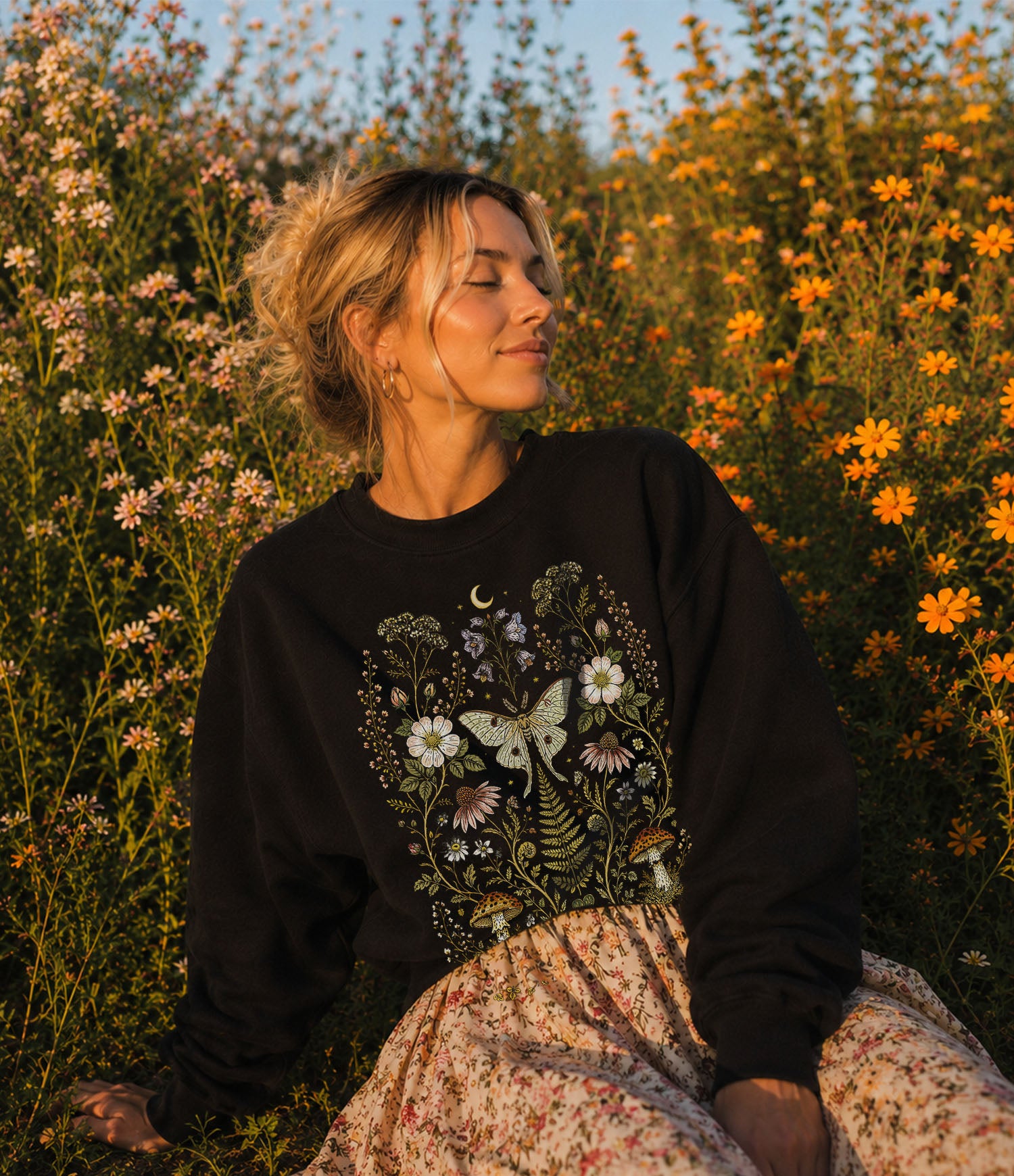 Whimsical Moth Wildflower Sweatshirt