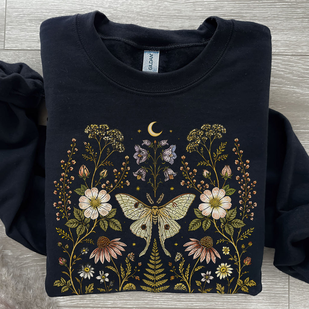 Whimsical Moth Wildflower Sweatshirt