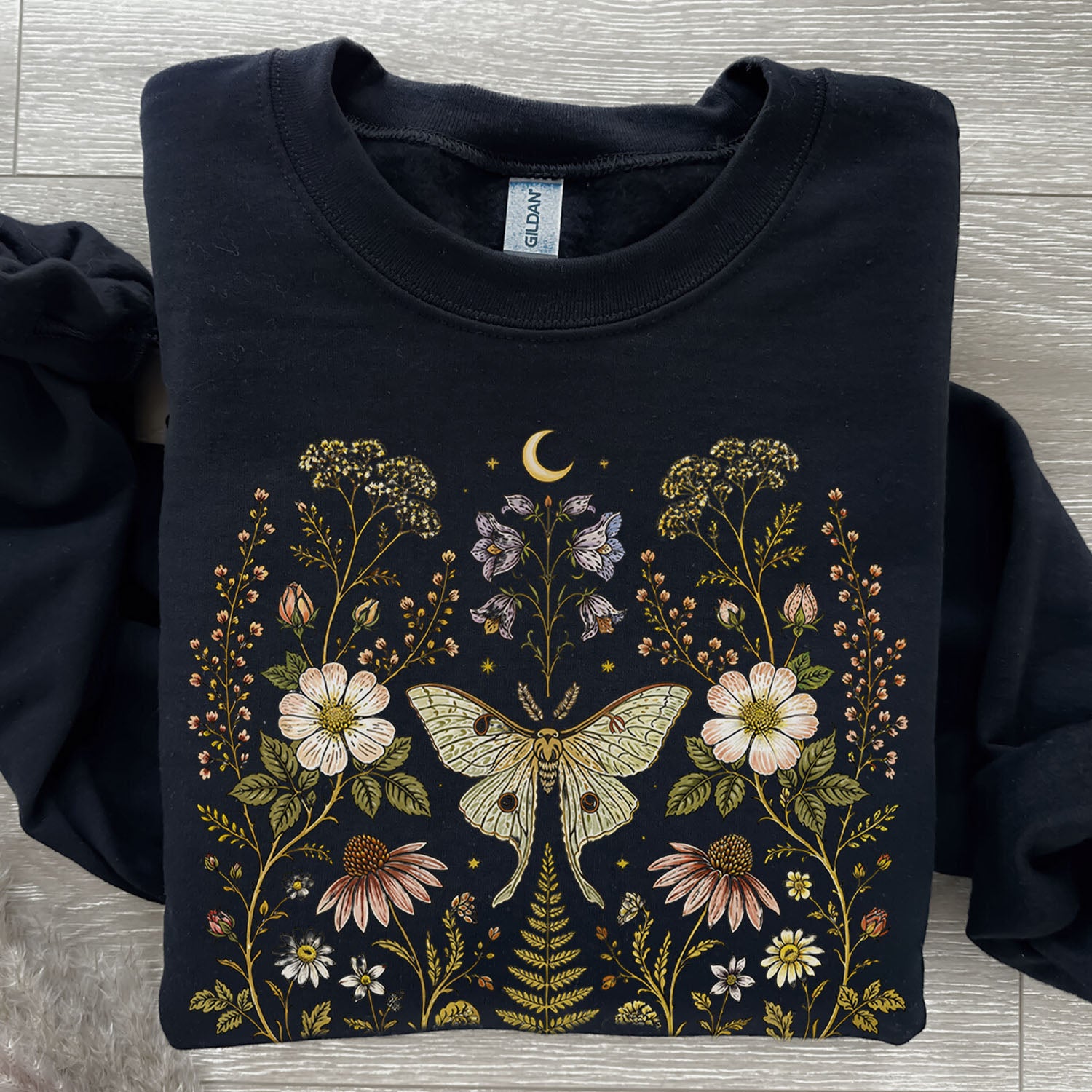 Whimsical Moth Wildflower Sweatshirt