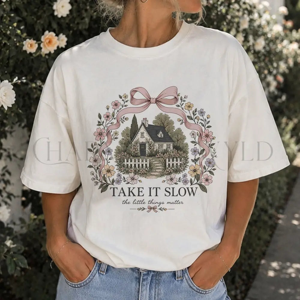 Take It Slow Coquette Cottage T-Shirt - White / S - T-Shirt