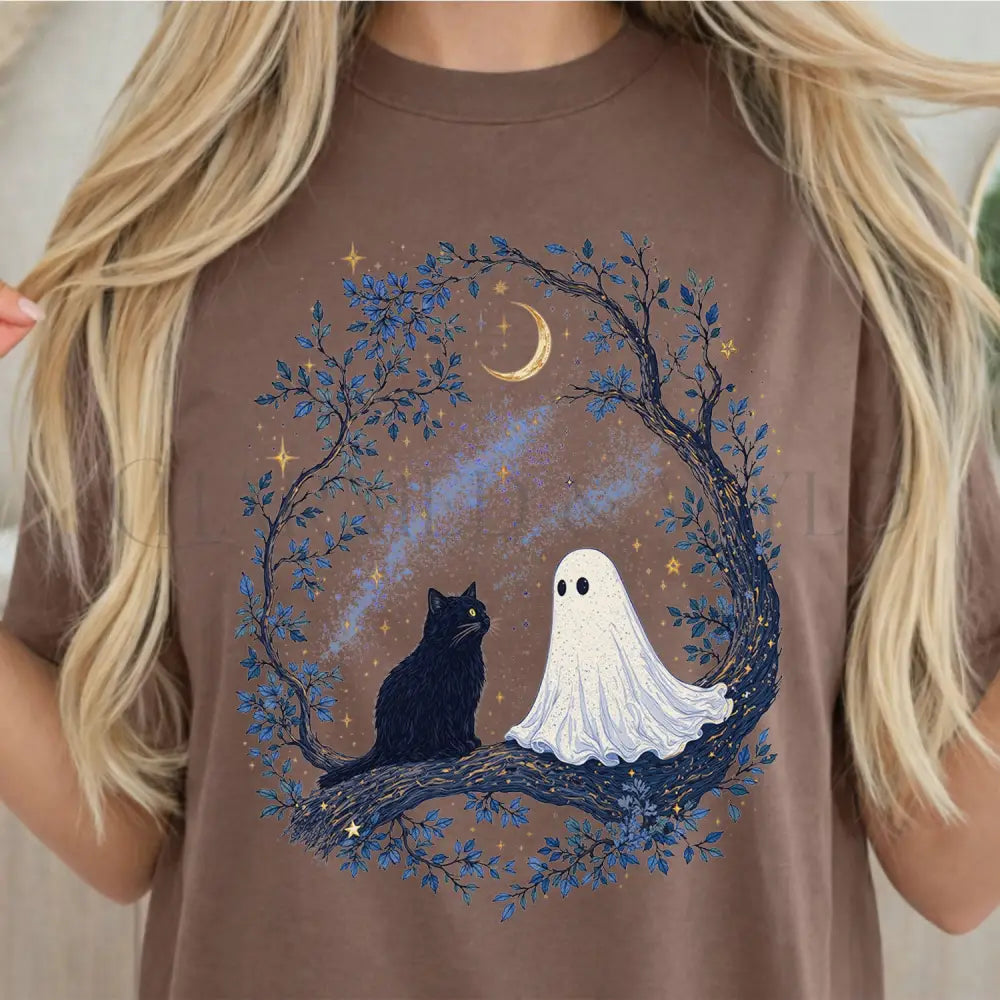 The Cat and The Ghost T-Shirt - Espresso / S - T-Shirt