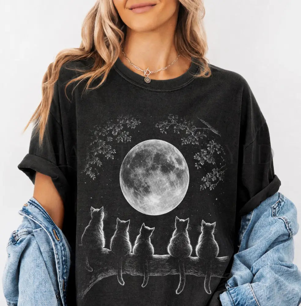 The Moon Watchers Cat T-Shirt - T-Shirt
