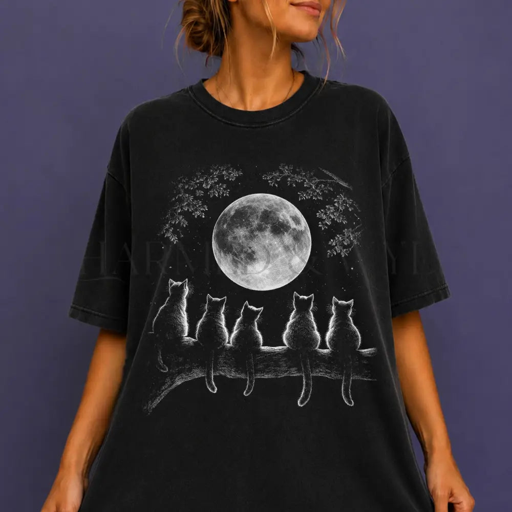 The Moon Watchers Cat T-Shirt - Black / S - T-Shirt