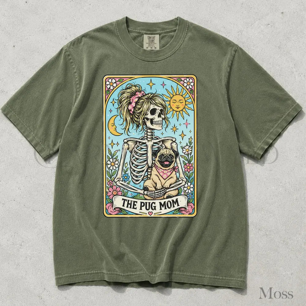 The Pug Mom Tarot Comfort Colors T-Shirt - Moss / S - T-Shirt