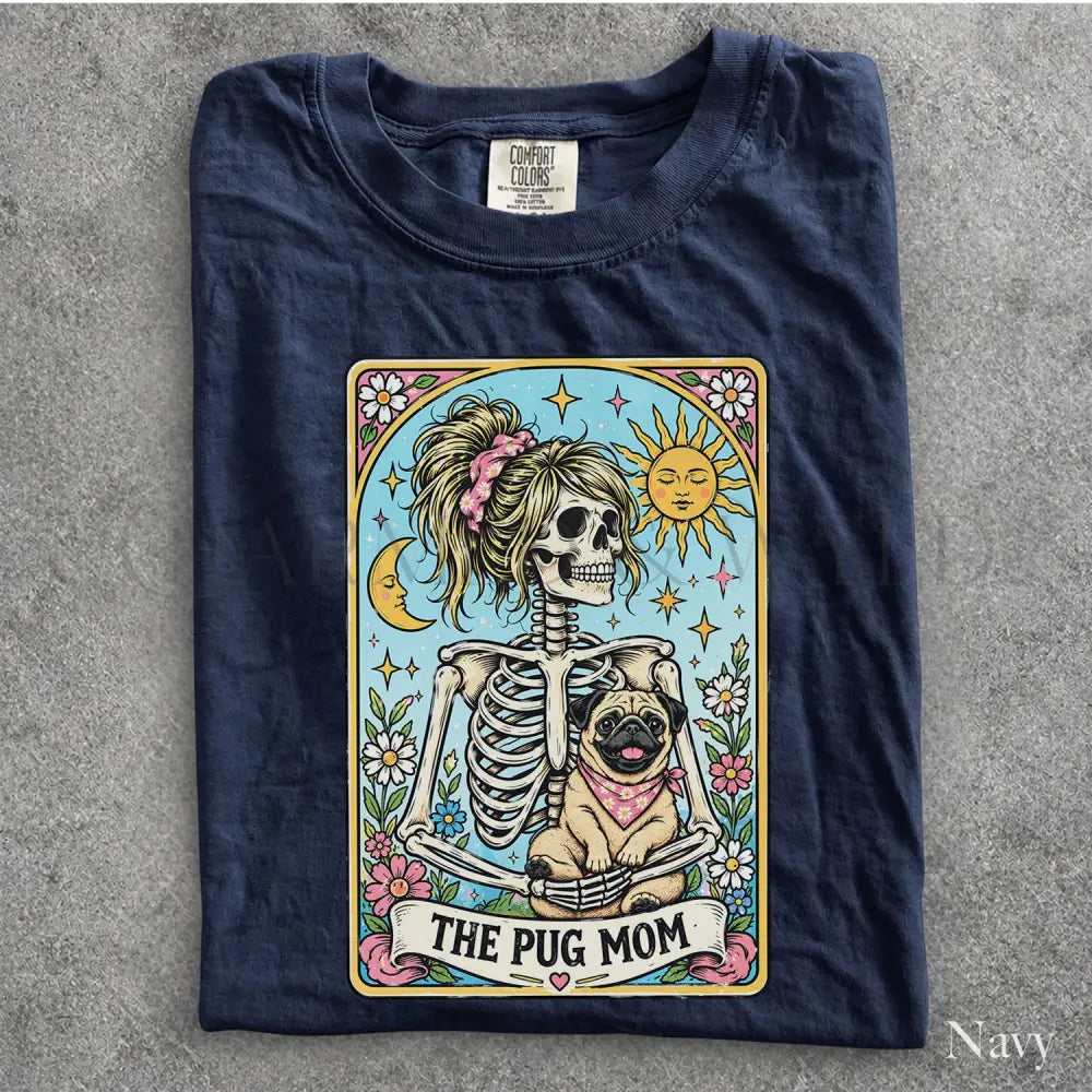 The Pug Mom Tarot Comfort Colors T-Shirt - Navy / S - T-Shirt