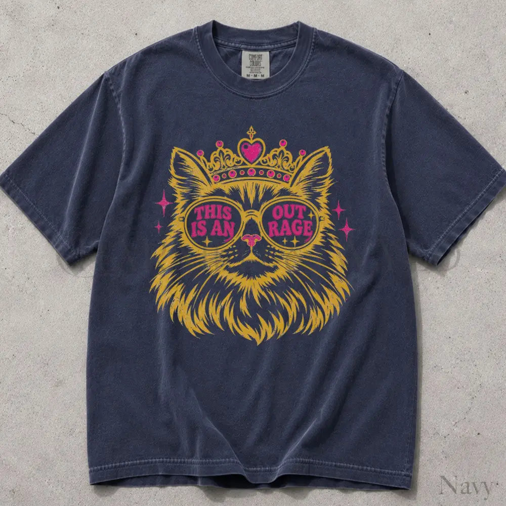This Is An Outrage Cat Princess Comfort Colors T-Shirt - Navy / S - T-Shirt