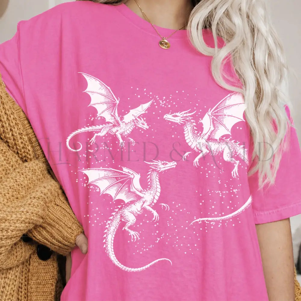 Three Dragons T-Shirt - Neon Pink / S - T-Shirt