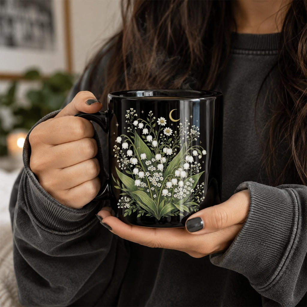 Lily of the Valley Wildflower Black Ceramic Mug