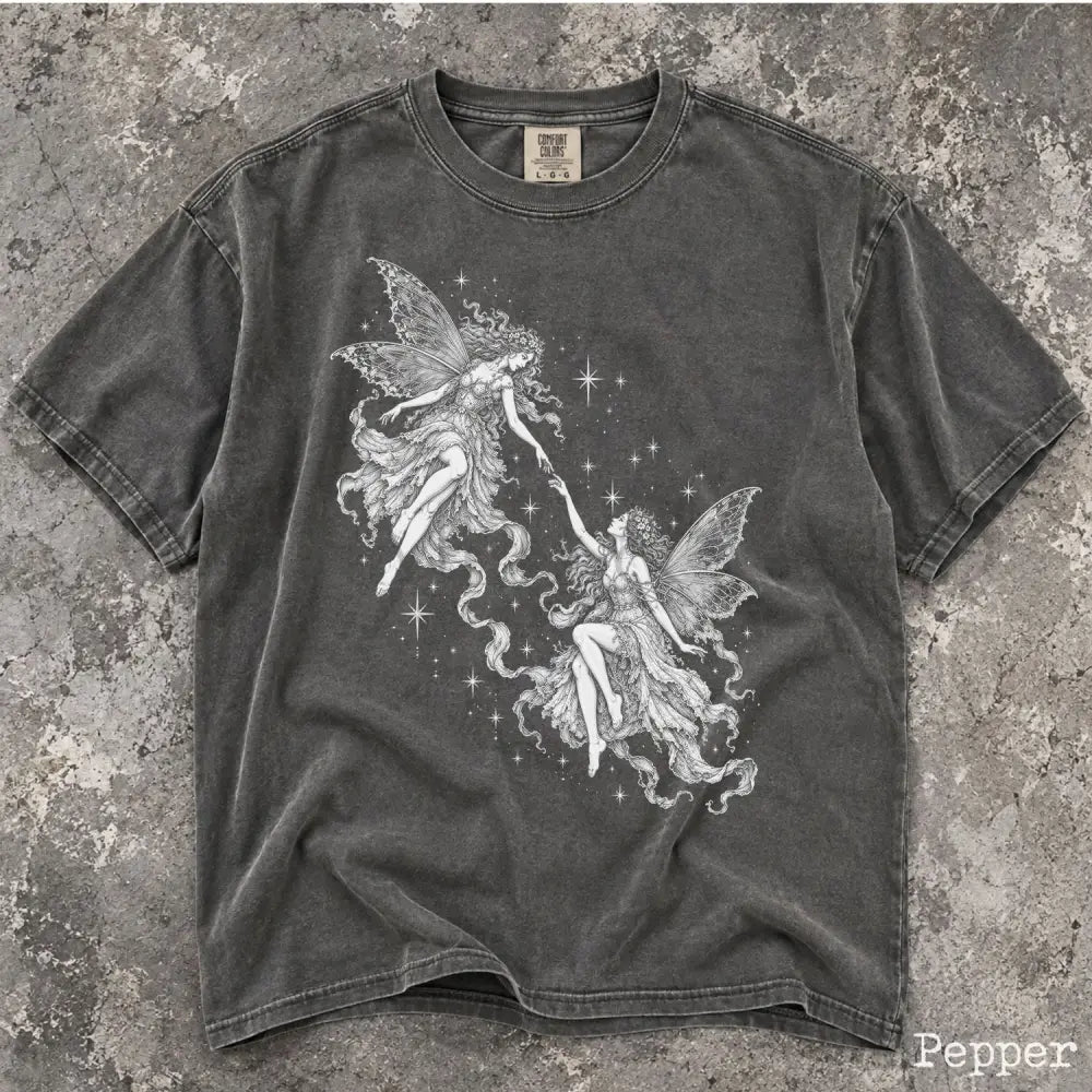 Two Fairies Comfort Colors T-Shirt - Pepper / S - T-Shirt