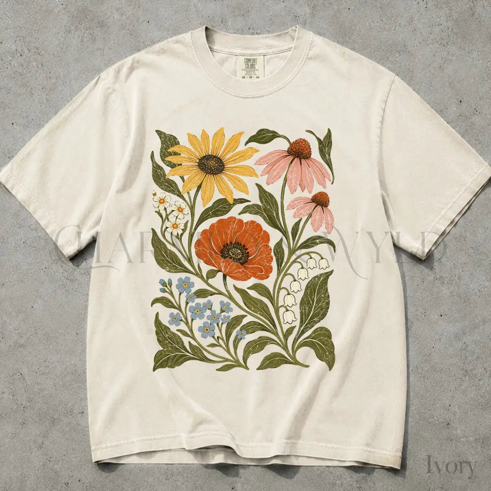 Vintage Botanical Floral Comfort Colors T-Shirt - T-Shirt