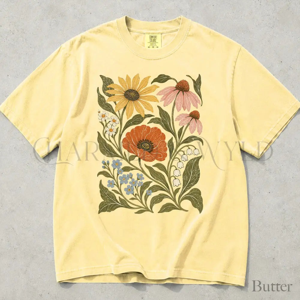 Vintage Botanical Floral Comfort Colors T-Shirt - Butter / S - T-Shirt