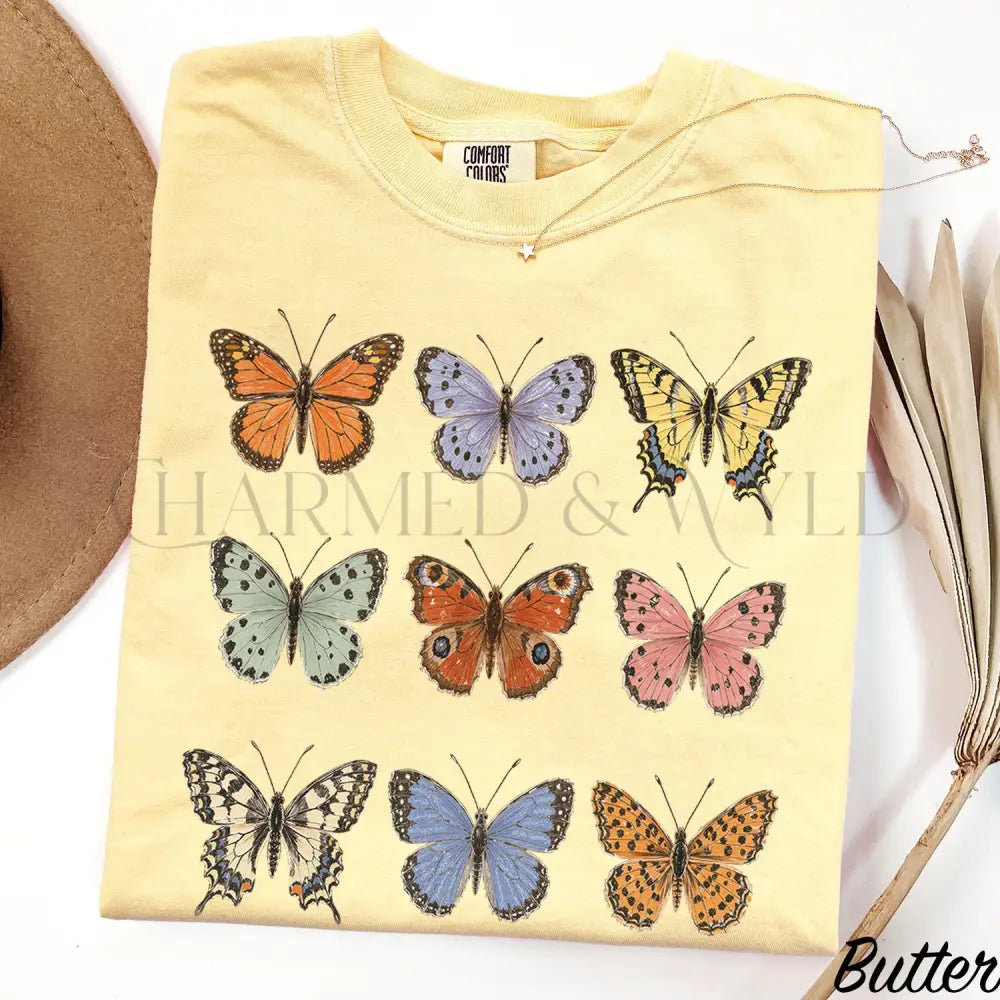 Vintage Butterfly Comfort Colors Shirt - Butter / S - T-Shirt