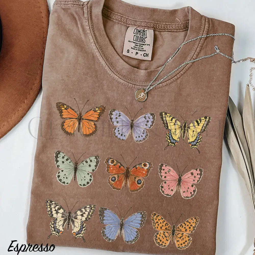 Vintage Butterfly Comfort Colors Shirt - Espresso / S - T-Shirt