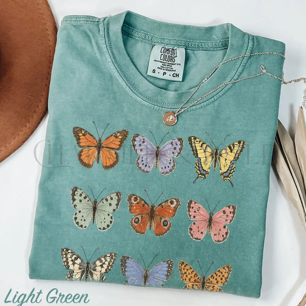 Vintage Butterfly Comfort Colors Shirt - Light Green / S - T-Shirt