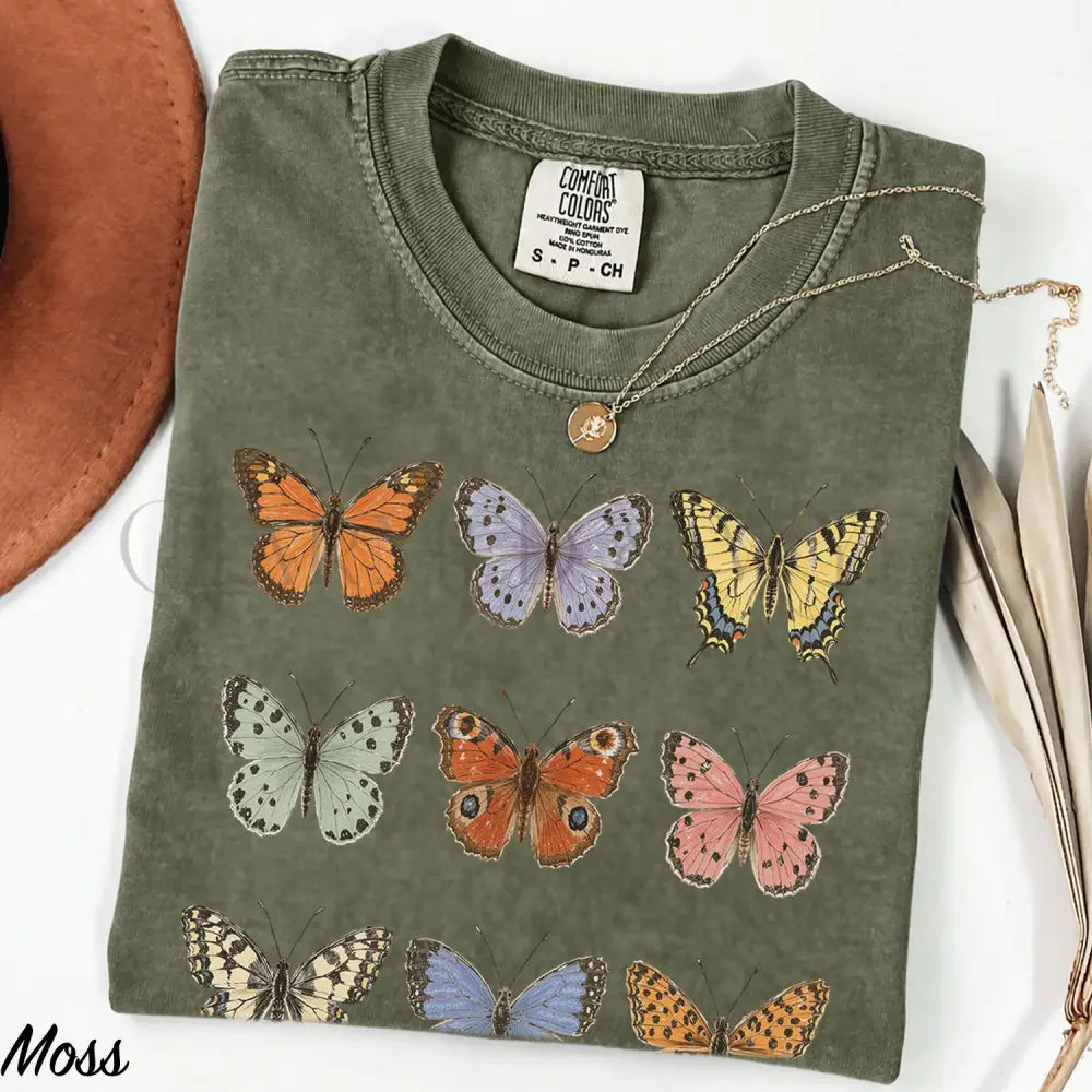 Vintage Butterfly Comfort Colors Shirt - Moss / S - T-Shirt