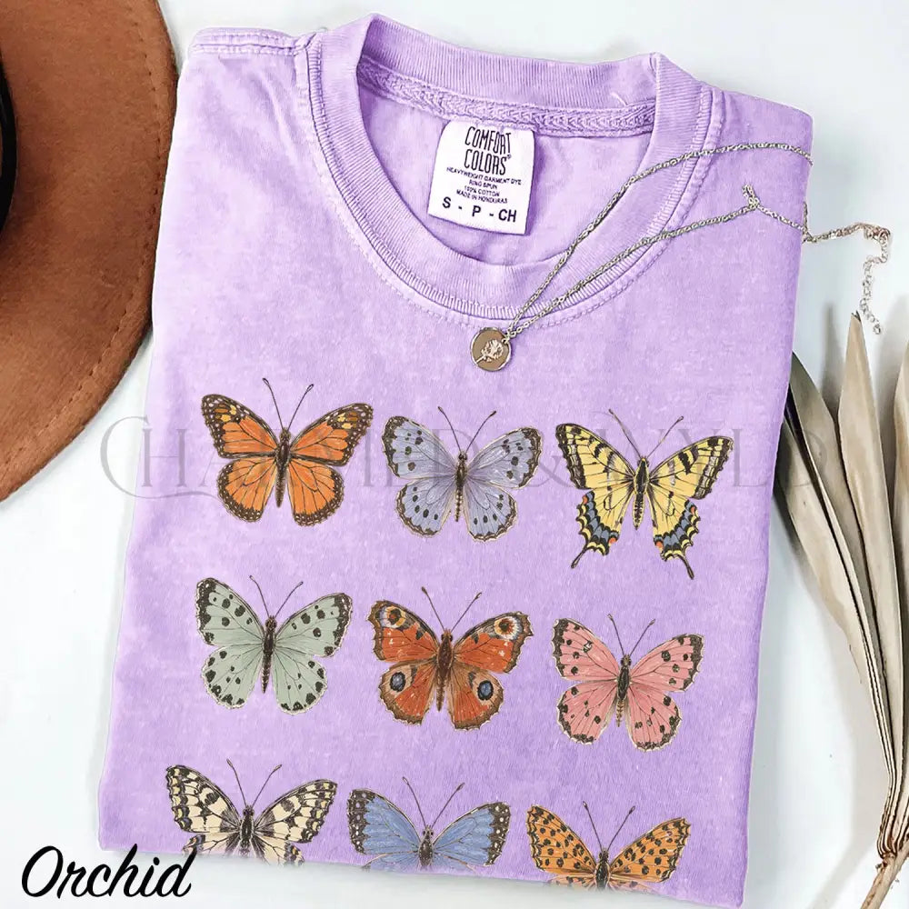 Vintage Butterfly Comfort Colors Shirt - Orchid / S - T-Shirt