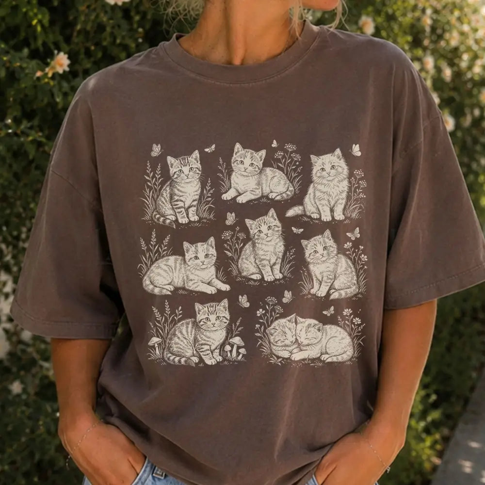 Vintage Cat Collage T-Shirt - Espresso / S - T-Shirt