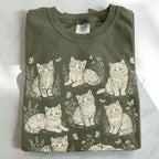 Vintage Cat Collage T-Shirt - Moss / S - T-Shirt