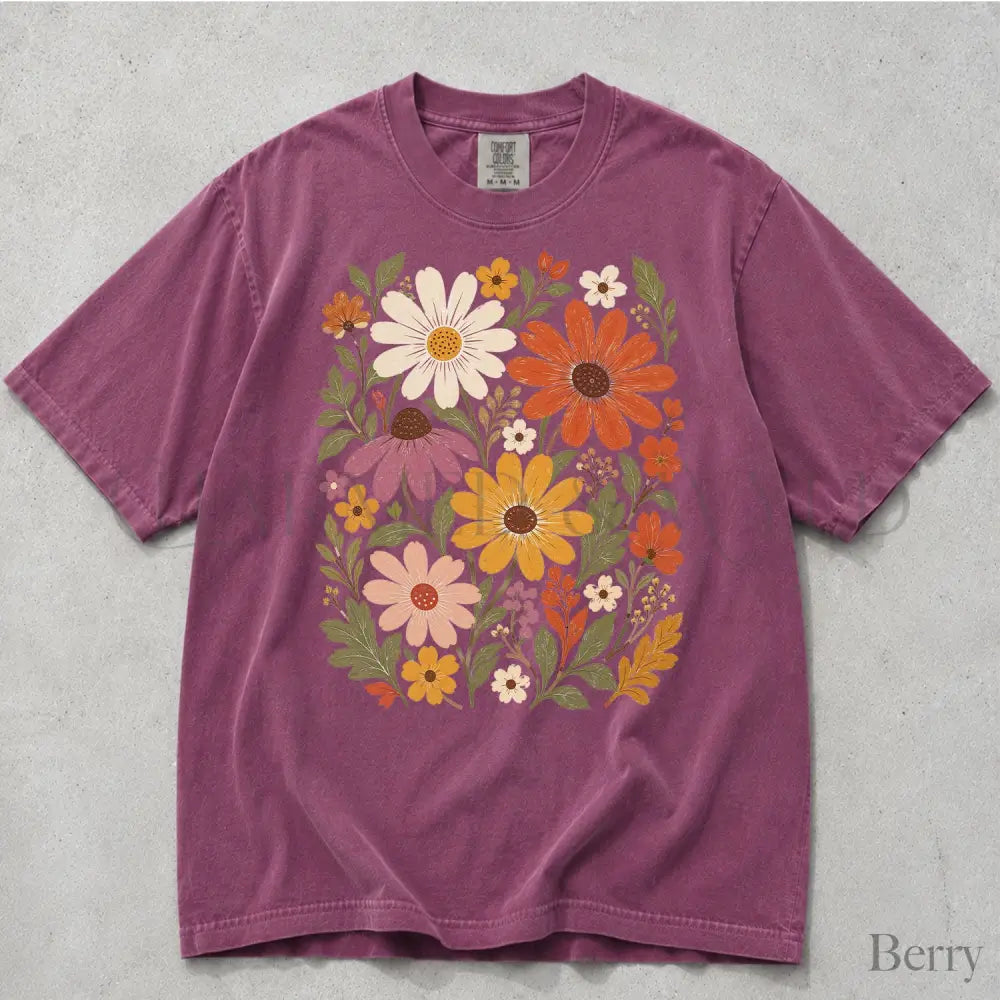 Vintage Meadow Wildflower Comfort Colors T-Shirt - Berry / S - T-Shirt