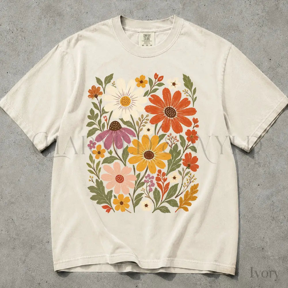Vintage Meadow Wildflower Comfort Colors T-Shirt - Ivory / S - T-Shirt