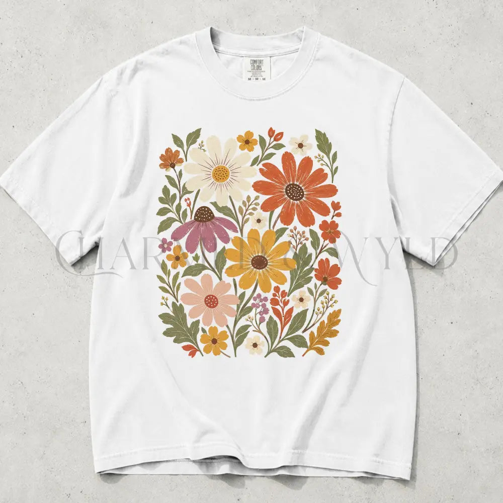 Vintage Meadow Wildflower Comfort Colors T-Shirt - White / S - T-Shirt