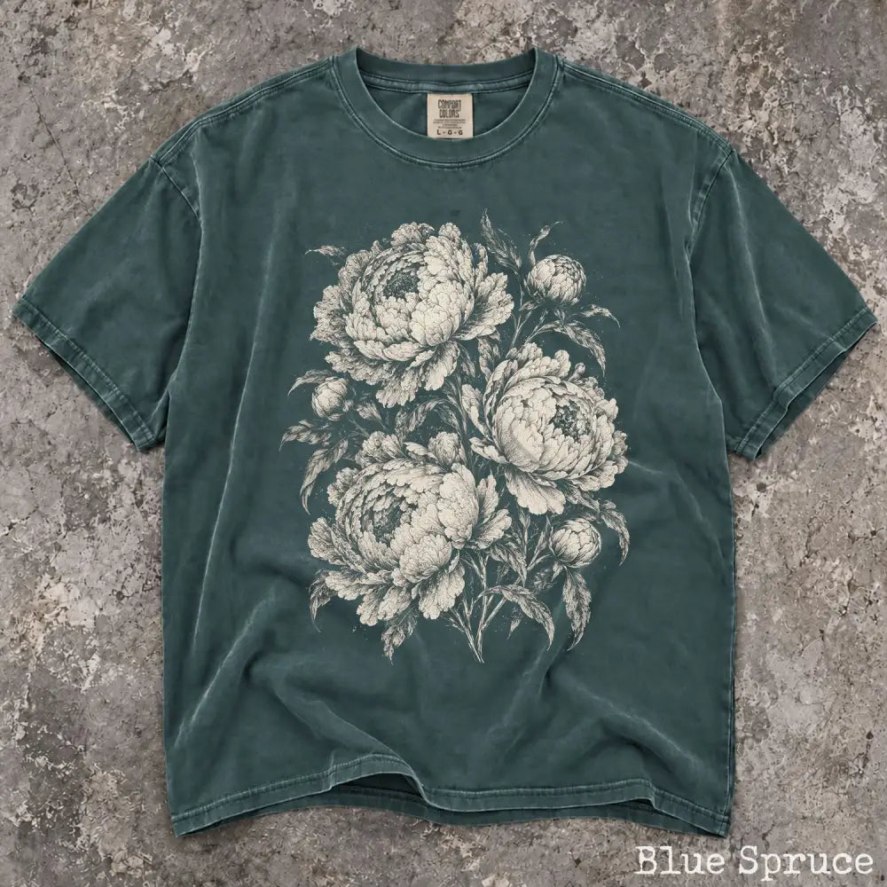 Vintage Peony Comfort Colors Shirt - Blue Spruce / S - T-Shirt