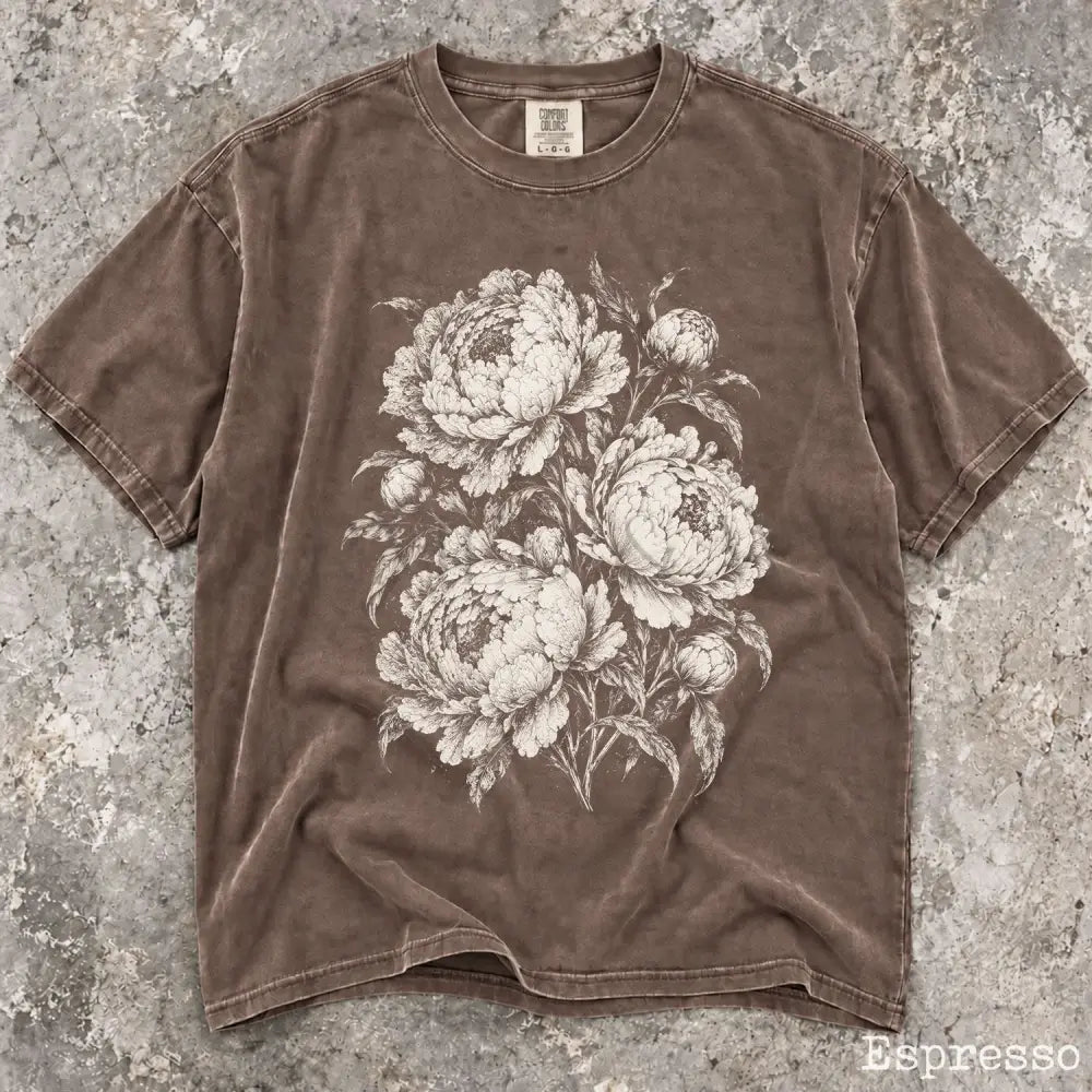 Vintage Peony Comfort Colors Shirt - Espresso / S - T-Shirt