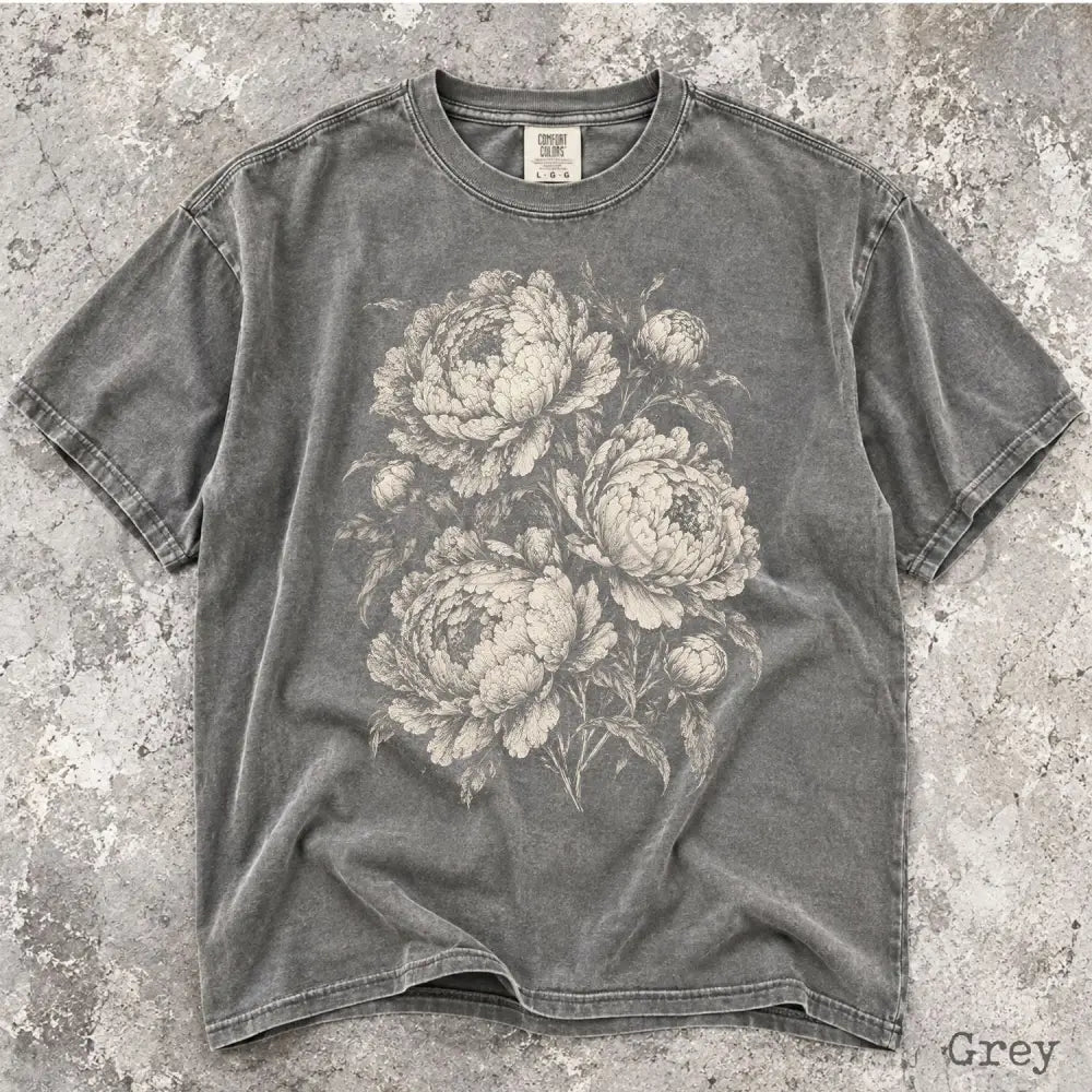Vintage Peony Comfort Colors Shirt - Grey / S - T-Shirt