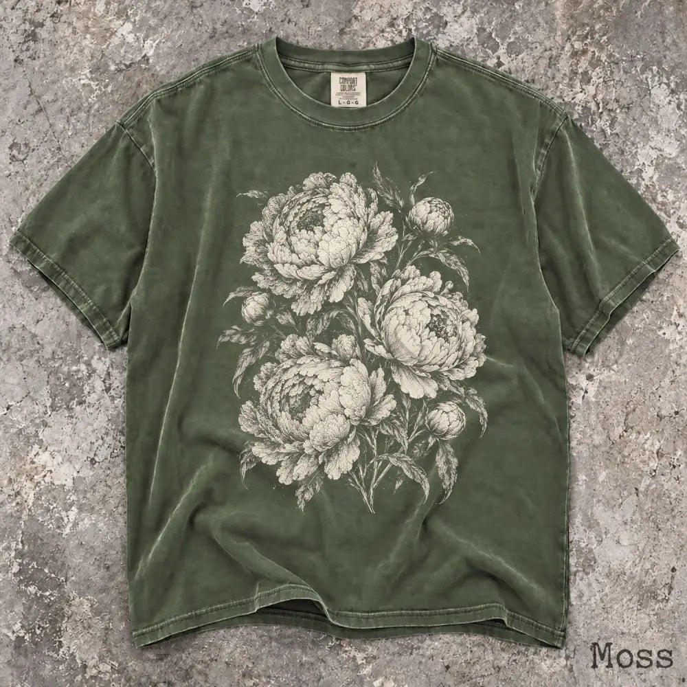 Vintage Peony Comfort Colors Shirt - Moss / S - T-Shirt
