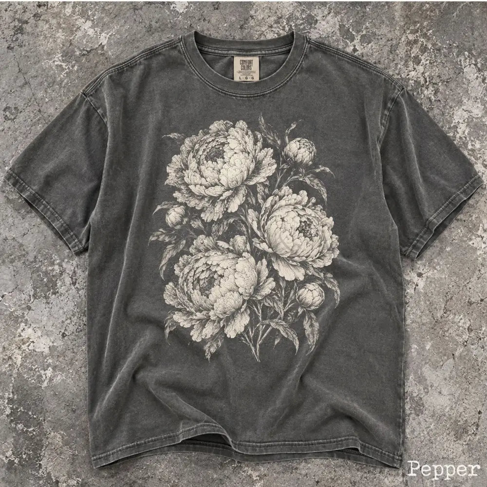 Vintage Peony Comfort Colors Shirt - Pepper / S - T-Shirt