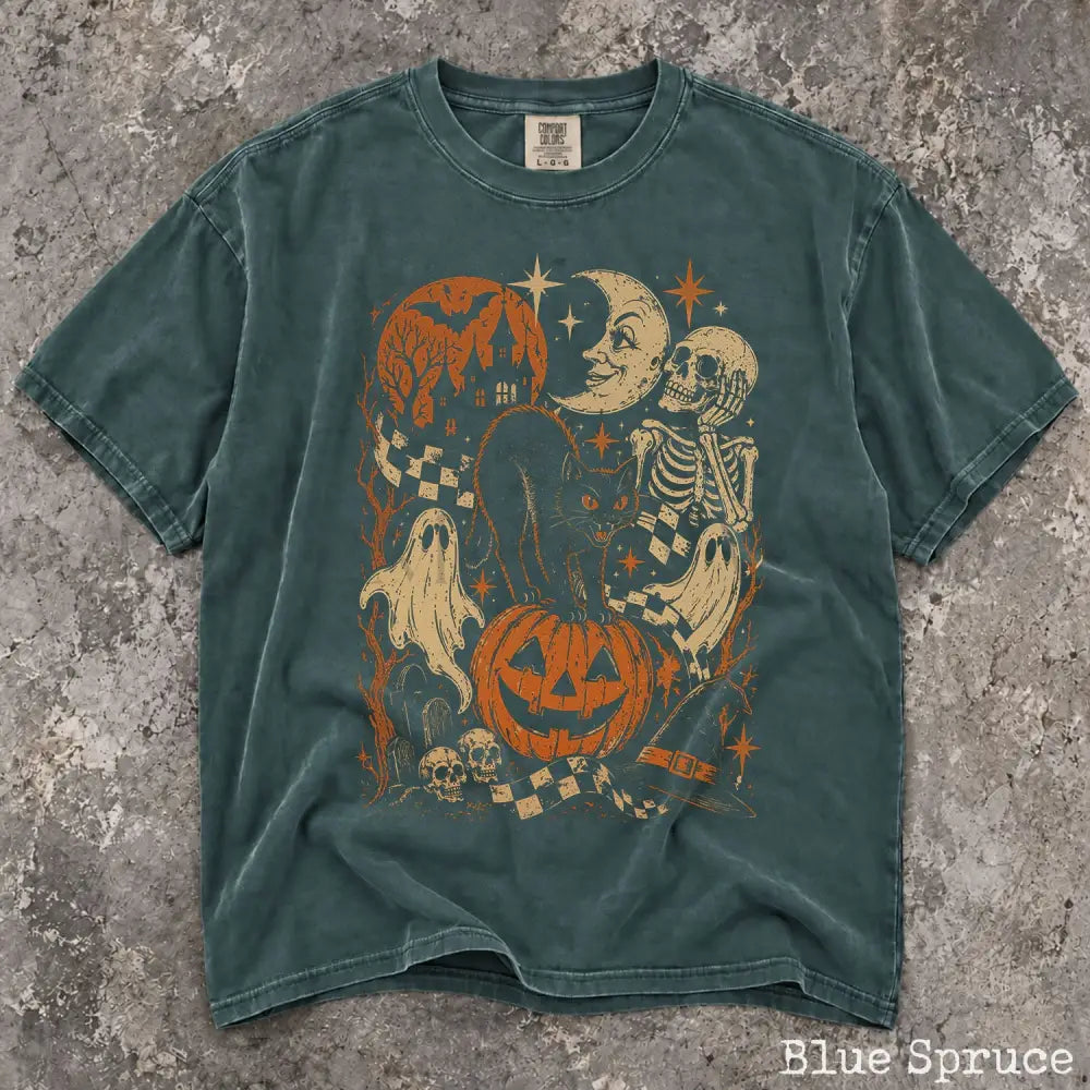 Vintage Style Halloween Comfort Colors T-Shirt - Blue Spruce / S - T-Shirt