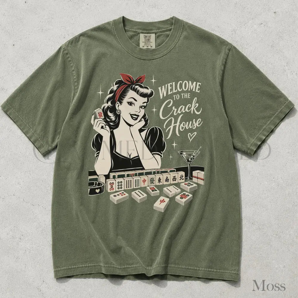 Welcome to the Crack House Mahjong Comfort Colors T-Shirt - Moss / S - T-Shirt
