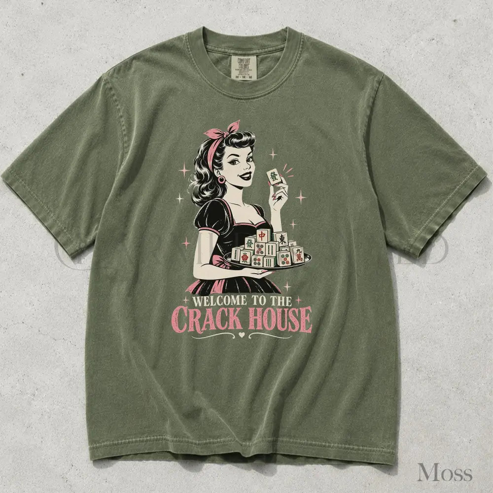 Welcome to the Crack House Mahjong Comfort Colors T-Shirt - Moss / S - T-Shirt