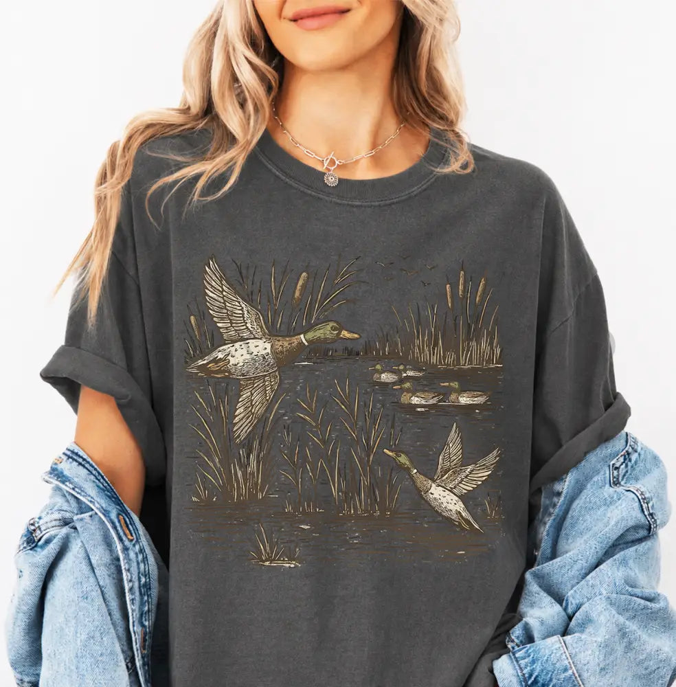 Wetland Ducks T-Shirt - Pepper / S - T-Shirt