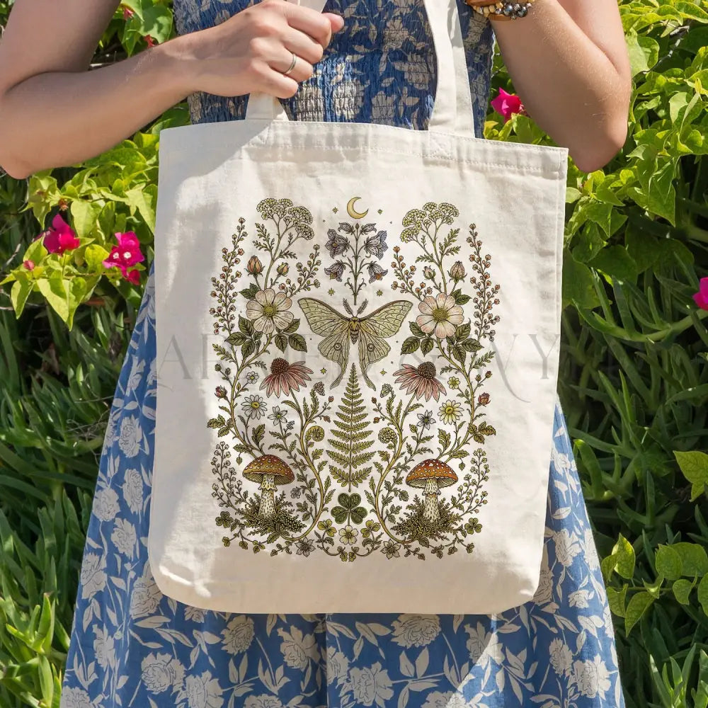 Whimsical Moth Cotton Tote Bag - Charmed and Wyld