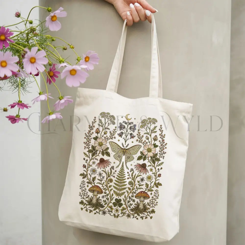 Whimsical Moth Cotton Tote Bag - Charmed and Wyld