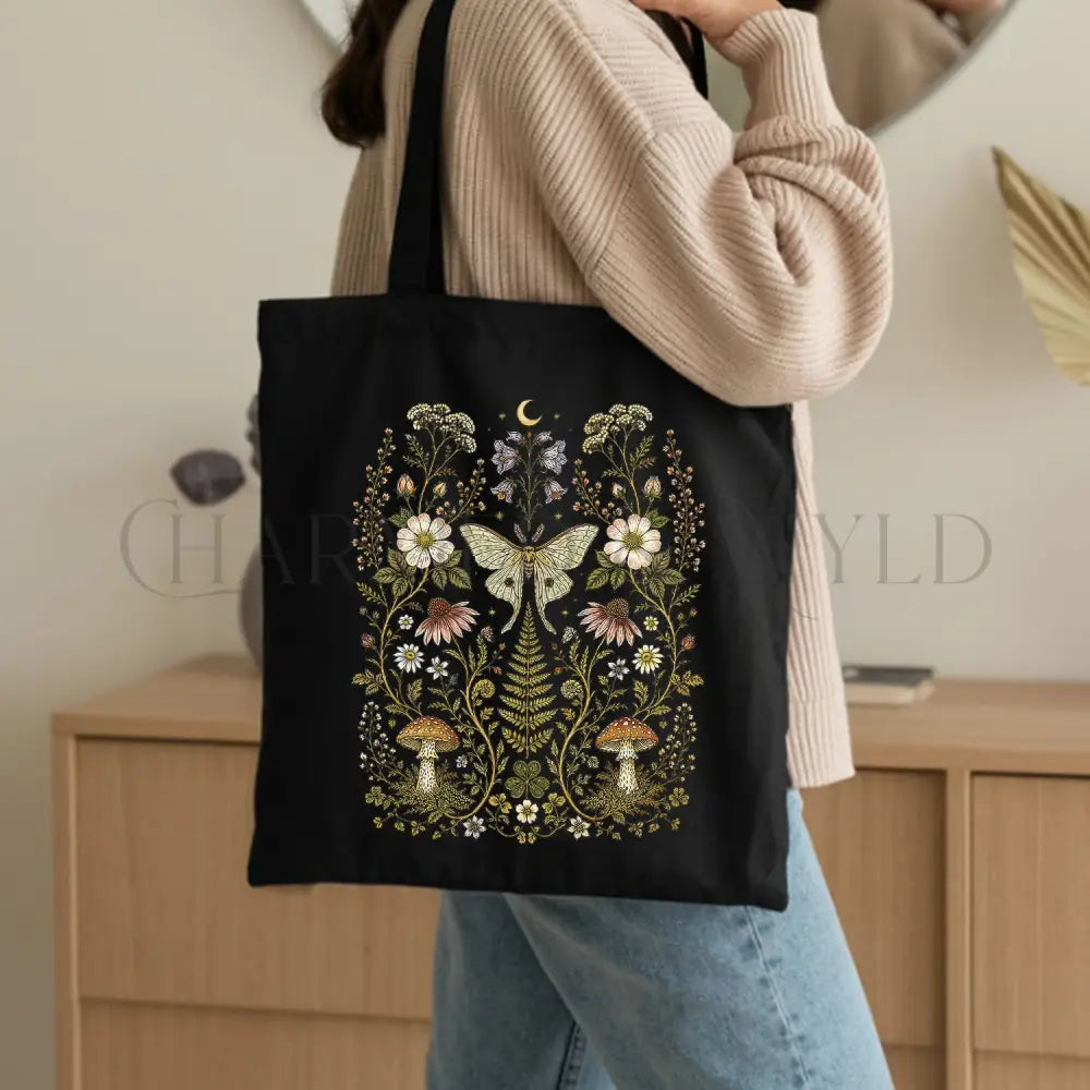 Whimsical Moth Cotton Tote Bag - Charmed and Wyld