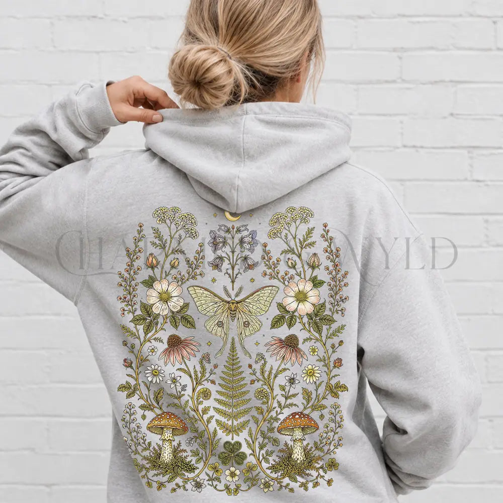 Whimsical Moth Hooded Sweatshirt - Ash / S - Hoodie