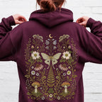 Whimsical Moth Hooded Sweatshirt - Maroon / S - Hoodie