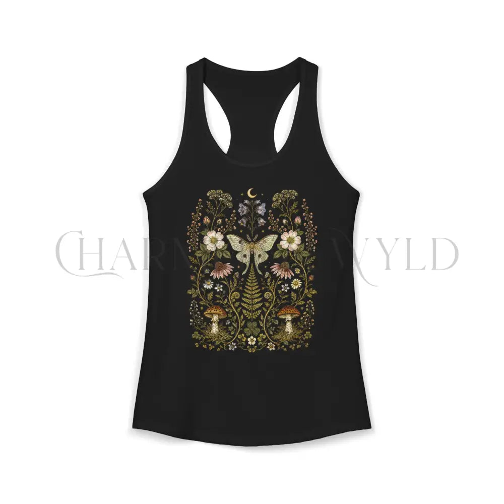 Whimsical Moth Wildflower Racerback Tank Top - Charmed and Wyld