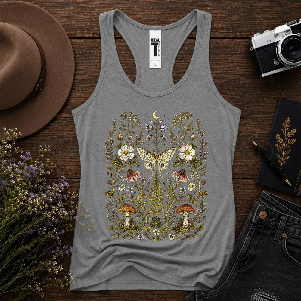 Whimsical Moth Wildflower Racerback Tank Top - Charmed and Wyld