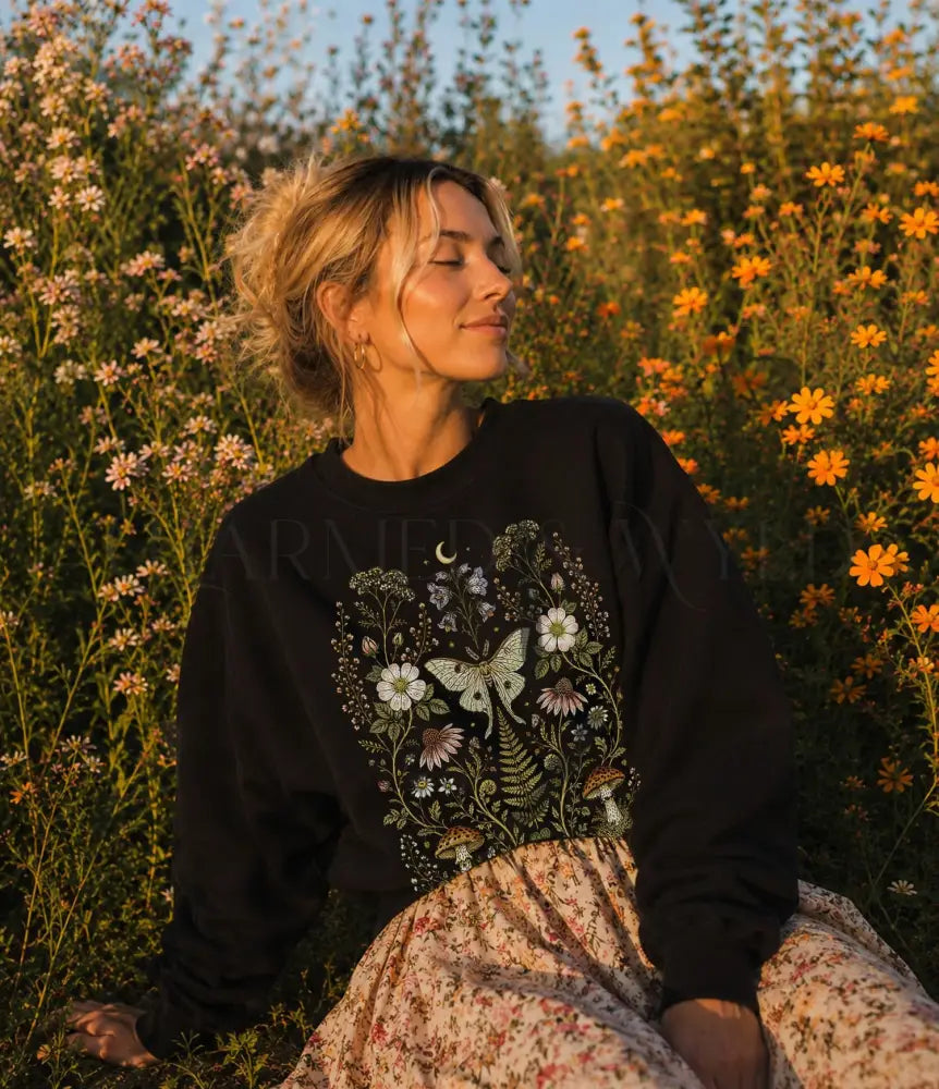 Whimsical Moth Wildflower Sweatshirt - Charmed and Wyld