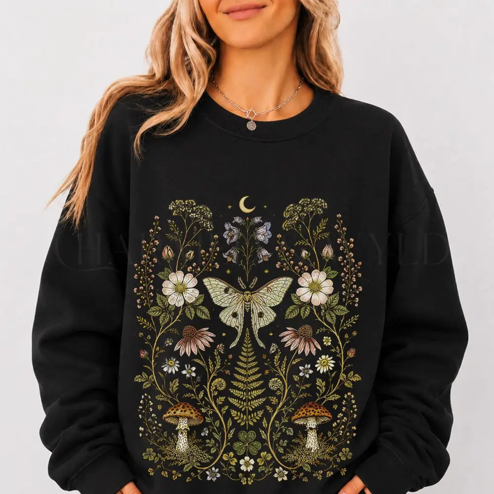 Whimsical Moth Wildflower Sweatshirt - Charmed and Wyld